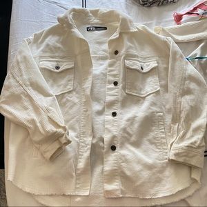 ZARA white corduroy button up shacket